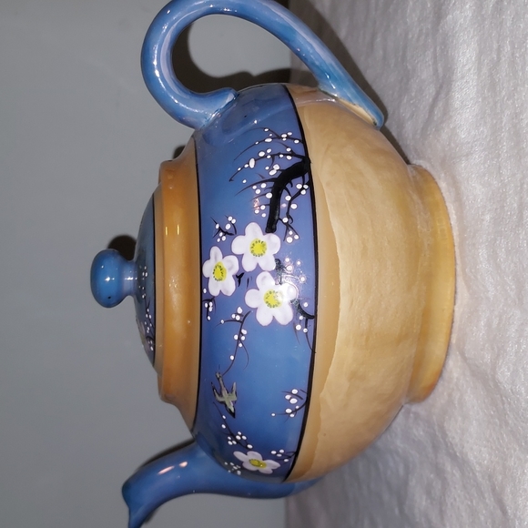 Takito Japan Lusterware Porcelain Hand Painted Teapot periwinkle peach luster - Picture 12 of 12